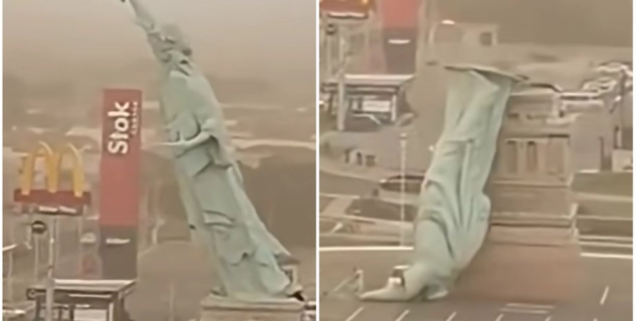 В Бразилии упала Статуя Свободы: 24-метровую конструкцию снесло сильным ветром (видео)»>